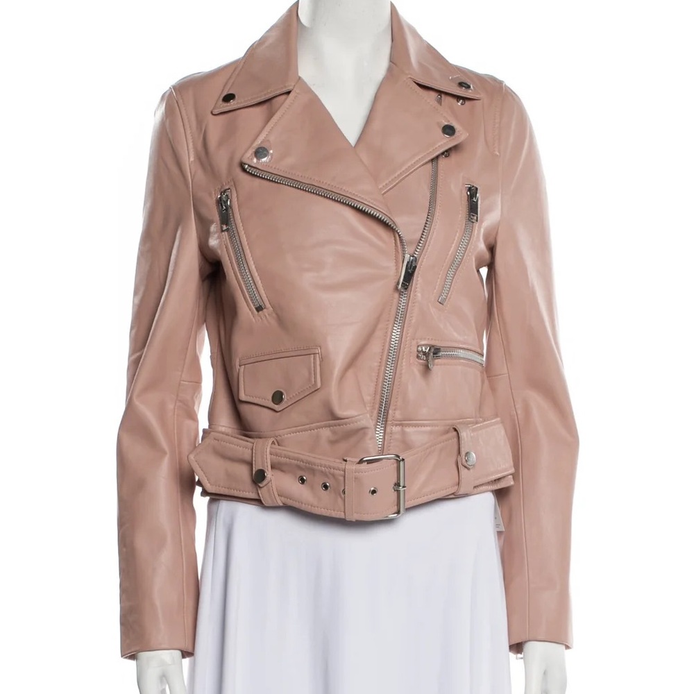 Walter Baker Blush Pink Lambskin Leather Moto Jacket in Allison Style